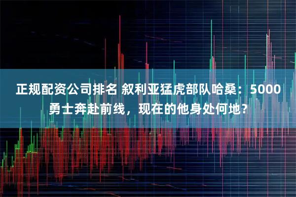 正规配资公司排名 叙利亚猛虎部队哈桑：5000勇士奔赴前线，现在的他身处何地？
